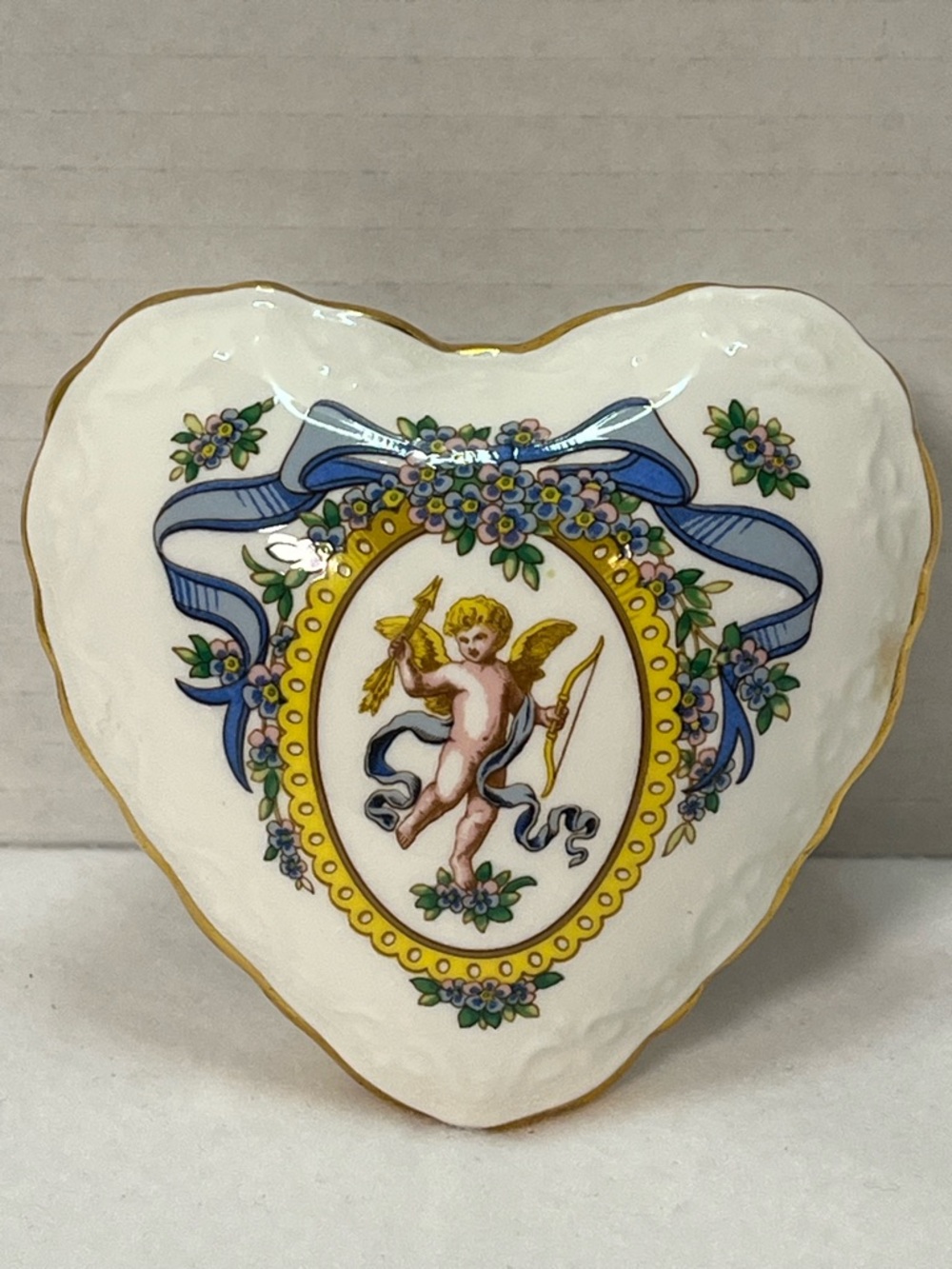 Hammersley Vintage Bone China Heart Shaped Trinket Box Cupid England